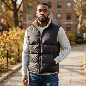 VTG Jordan Craig Reversible Puffer Vest Khaki Plaid Black Hooded‎ Size L NEW